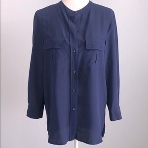 VINCE Silk Button Down Pocket Blouse Tunic Top